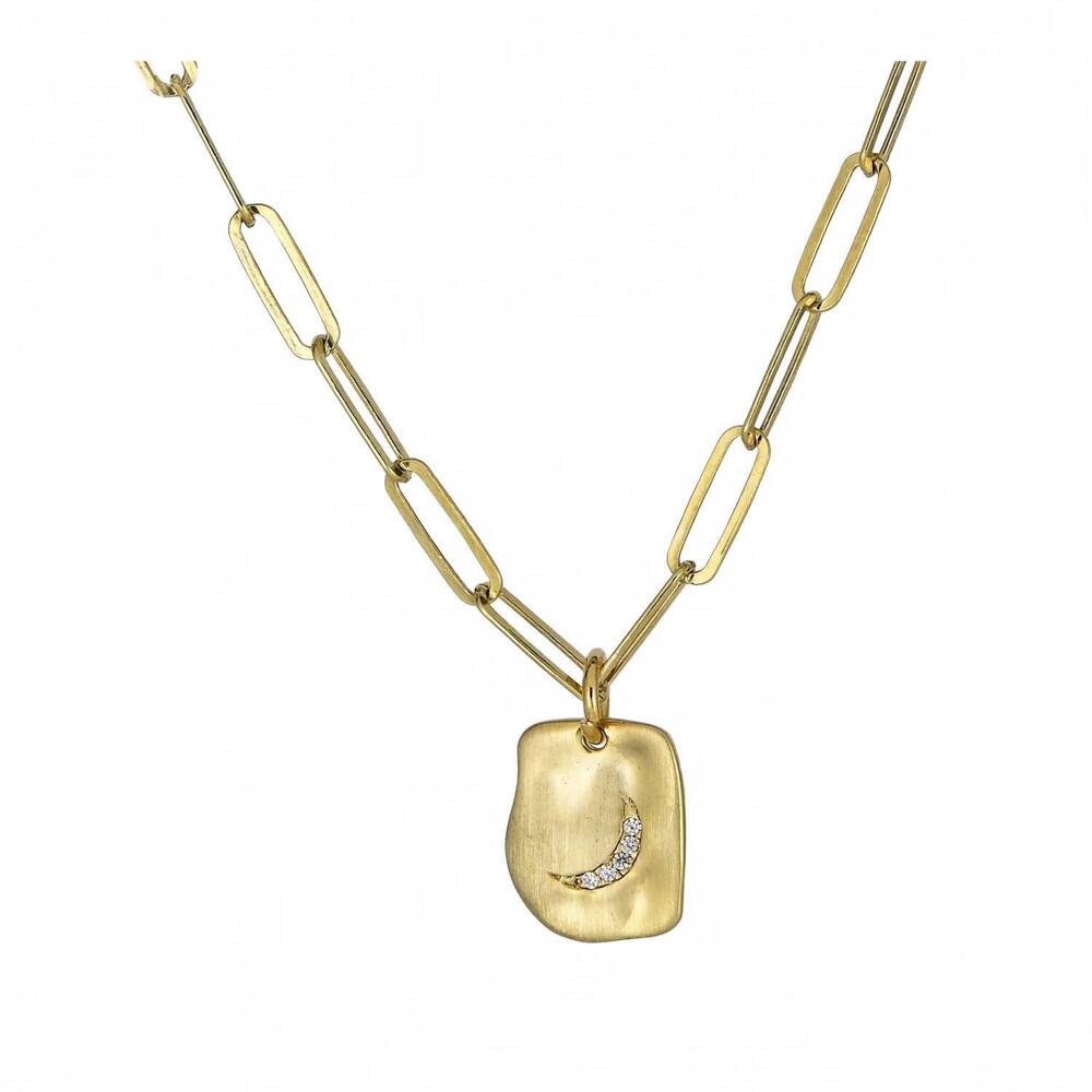 NEW RACHEL REINHARDT women''s vermeil moon mini tag necklace on paperclip chain
